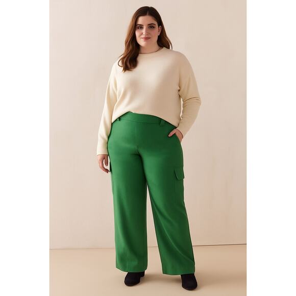 NWT Lane Bryant Green Linen Blend Cargo Pants | Wide Leg Utility Work Casual 24W - Picture 1 of 9